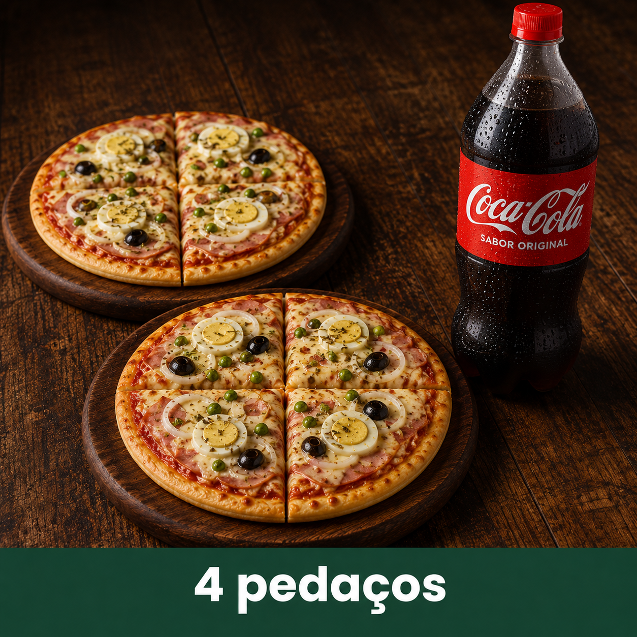 Combo com duas pizzas brotinho e Coca-Cola 2 litros