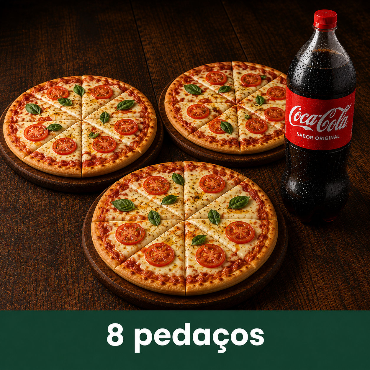 Combo com três pizzas médias e refrigerante